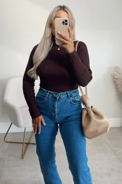 High Neck Variegated Rib Knit Top