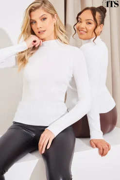 High Neck Variegated Rib Knit Top