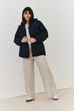 Hooded Drawstring Waist Puffer Coat