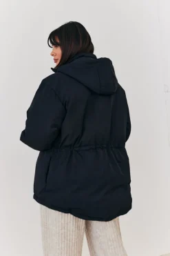 Hooded Drawstring Waist Puffer Coat
