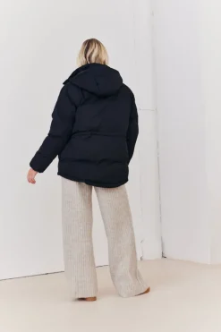 Hooded Drawstring Waist Puffer Coat