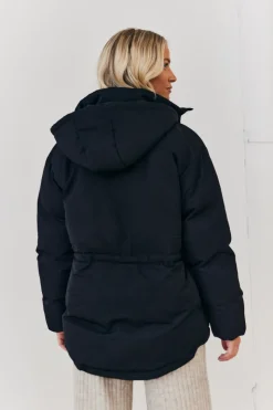 Hooded Drawstring Waist Puffer Coat