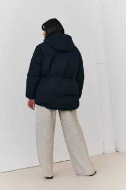 Hooded Drawstring Waist Puffer Coat