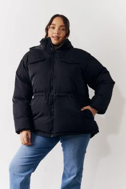 Hooded Drawstring Waist Puffer Coat