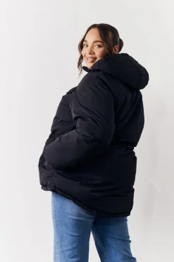 Hooded Drawstring Waist Puffer Coat