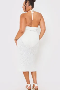 Interest Yarn Halter Neck Knit Midi Dress