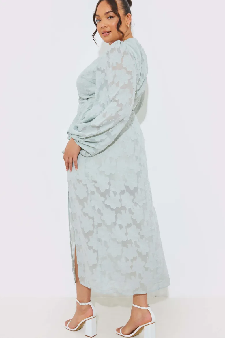 Jacquard Asymmetric Frill Wrap Midaxi Dress