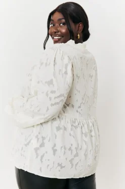 Jacquard Balloon Sleeve Blouse