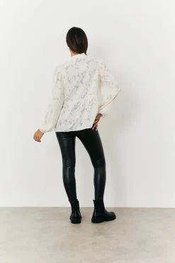 Jacquard Balloon Sleeve Blouse