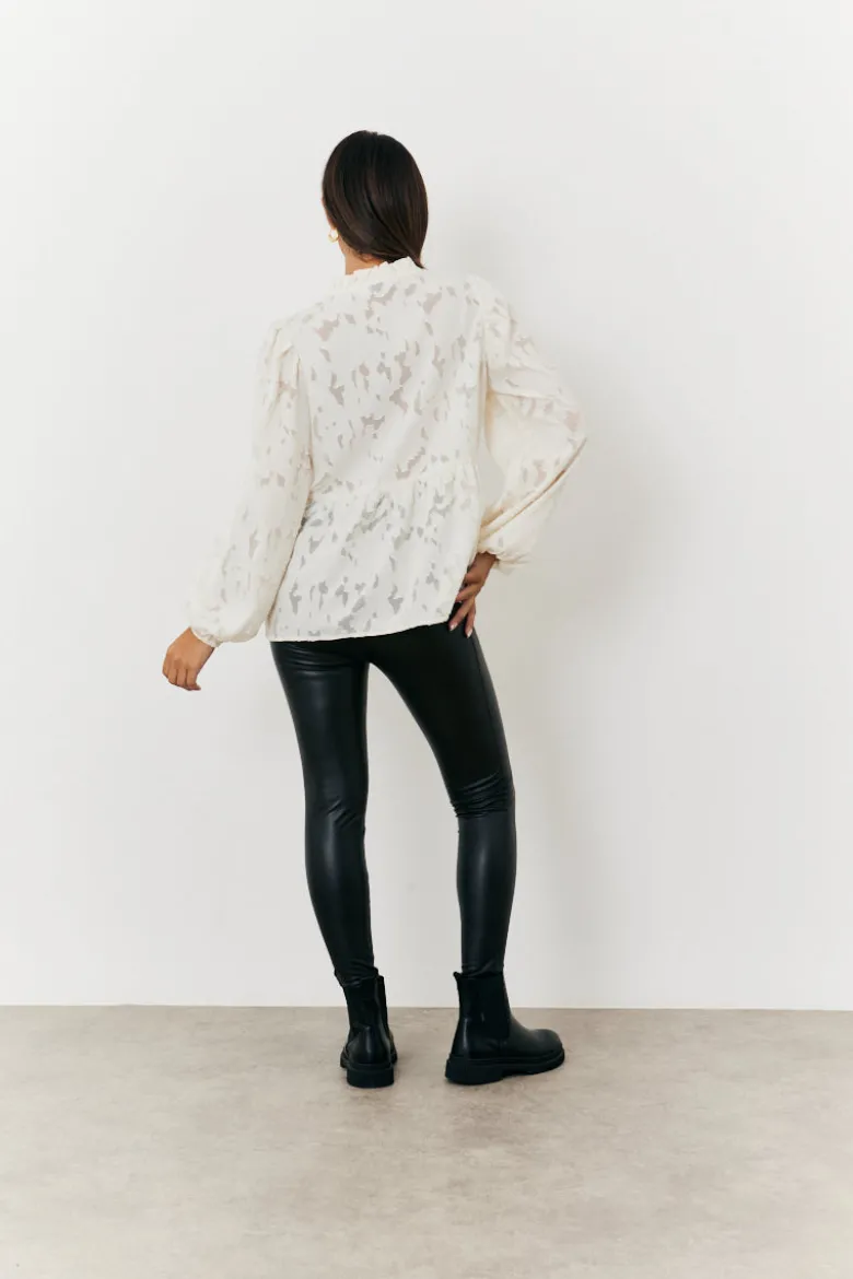Jacquard Balloon Sleeve Blouse