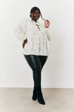 Jacquard Balloon Sleeve Blouse