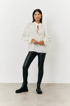 Jacquard Balloon Sleeve Blouse