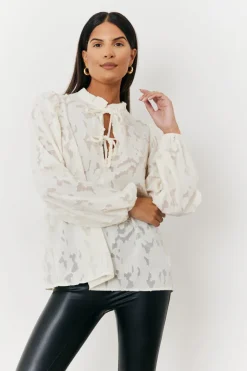 Jacquard Balloon Sleeve Blouse