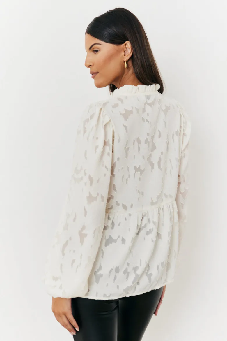 Jacquard Balloon Sleeve Blouse