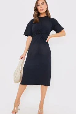 Knot Front T-Shirt Split Hem Dress