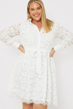 Lace Belted Button Up Mini Shirt Dress