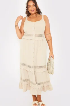 Lace Insert Frill Detail Midaxi Dress