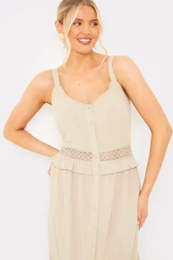 Lace Insert Frill Detail Midaxi Dress
