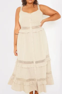Lace Insert Frill Detail Midaxi Dress