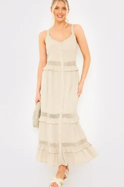 Lace Insert Frill Detail Midaxi Dress