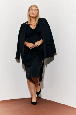 Lace Trim Satin Midi Dress