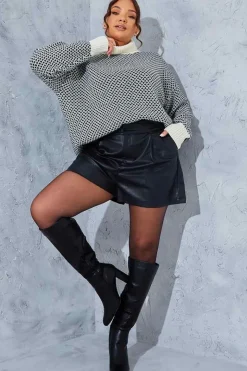 Leather Look High Waisted Boxy Shorts