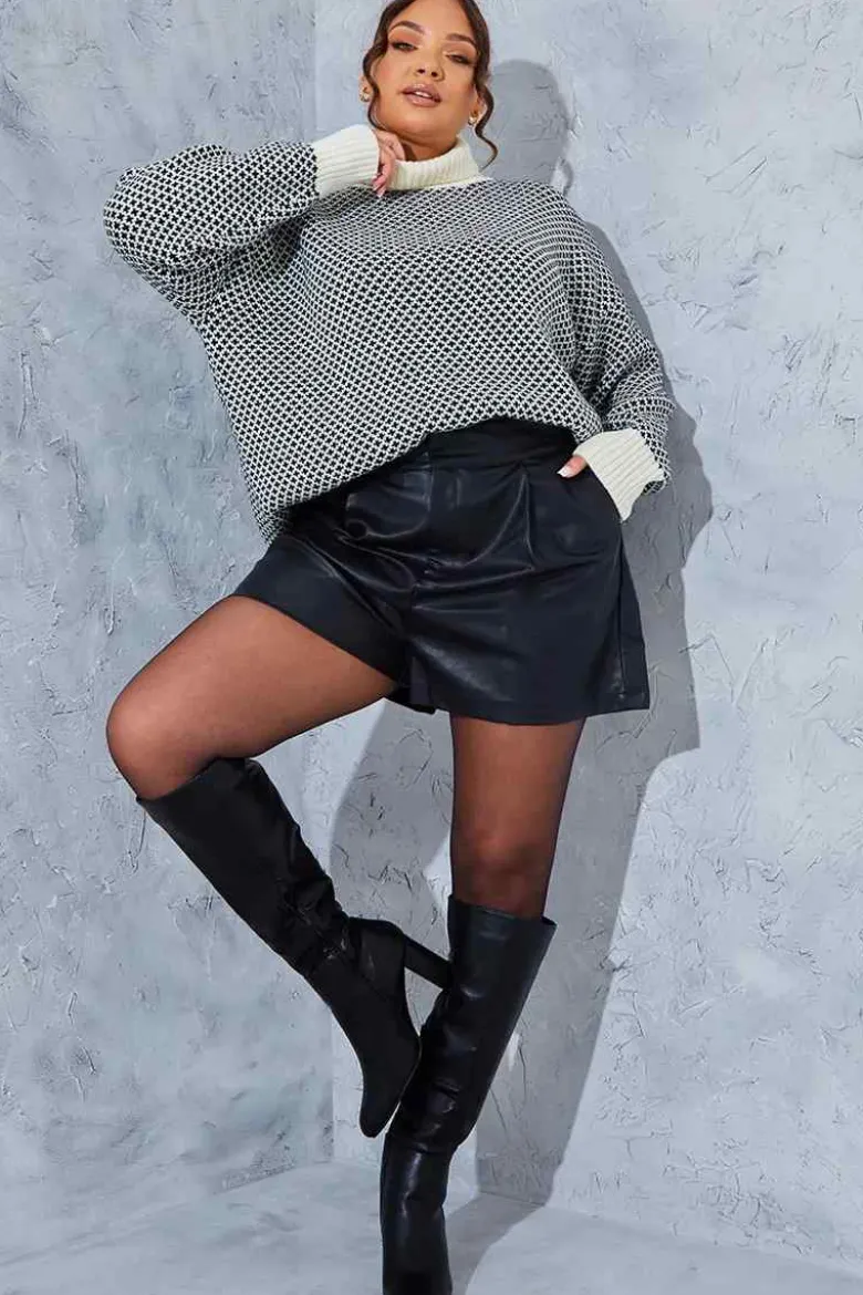 Leather Look High Waisted Boxy Shorts