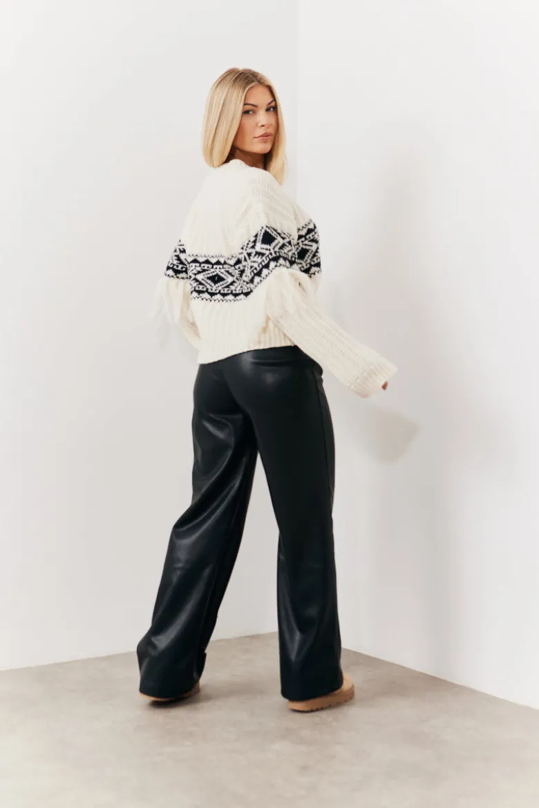 Leather Look Pintuck Detail Trousers
