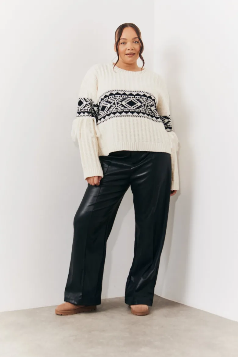 Leather Look Pintuck Detail Trousers