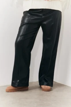 Leather Look Pintuck Detail Trousers
