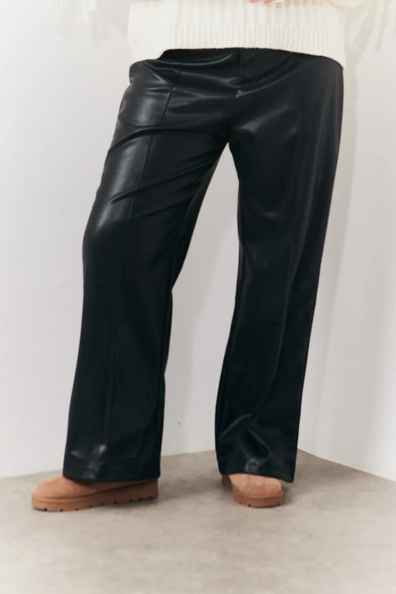 Leather Look Pintuck Detail Trousers