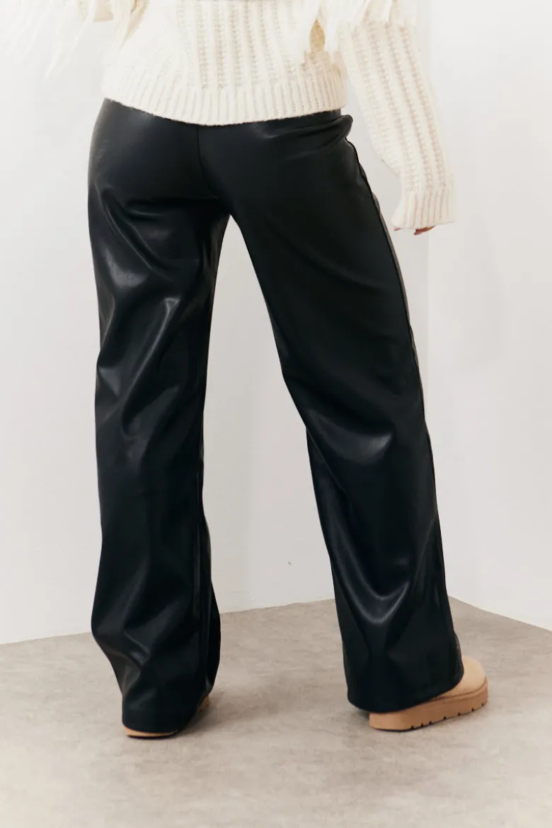 Leather Look Pintuck Detail Trousers