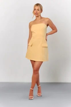 Lemon Bandeau Pocket Detail Mini Dress