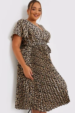 Leopard Print Pleated Midi Dress