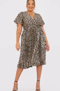 Leopard Print Pleated Midi Dress