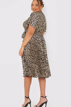 Leopard Print Pleated Midi Dress