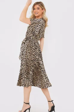 Leopard Print Pleated Midi Dress