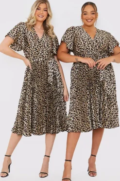 Leopard Print Pleated Midi Dress