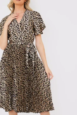 Leopard Print Pleated Midi Dress