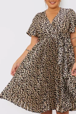 Leopard Print Pleated Midi Dress