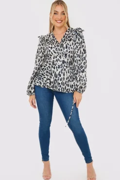 Leopard Print Wrap Blouse