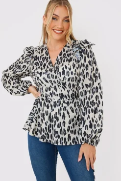 Leopard Print Wrap Blouse