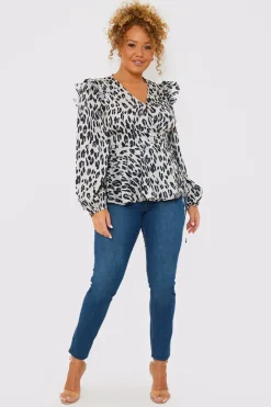 Leopard Print Wrap Blouse