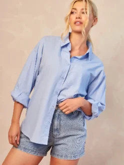 Light Blue Denim Paper Bag Shorts