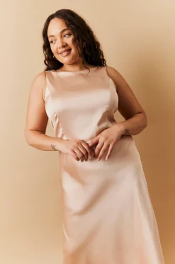 Light Gold Satin Cowl Back Maxi Dress
