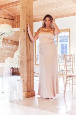Light Gold Satin Cowl Back Maxi Dress