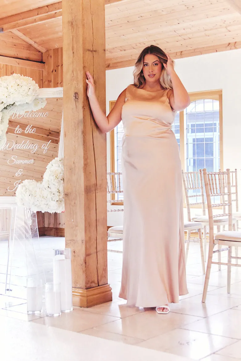 Light Gold Satin Cowl Back Maxi Dress