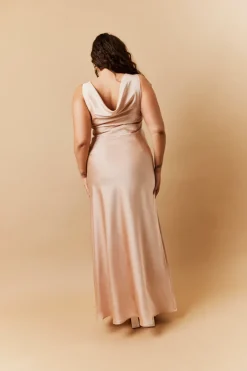 Light Gold Satin Cowl Back Maxi Dress