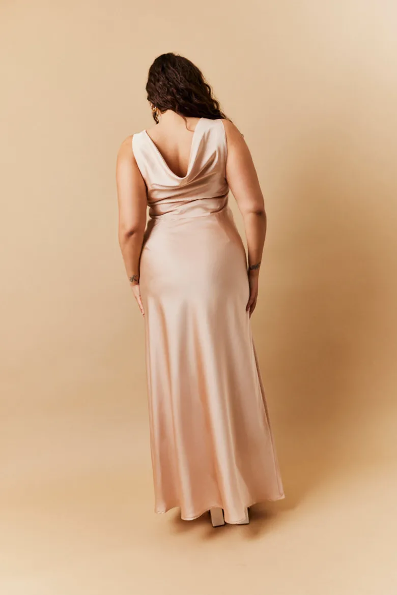 Light Gold Satin Cowl Back Maxi Dress