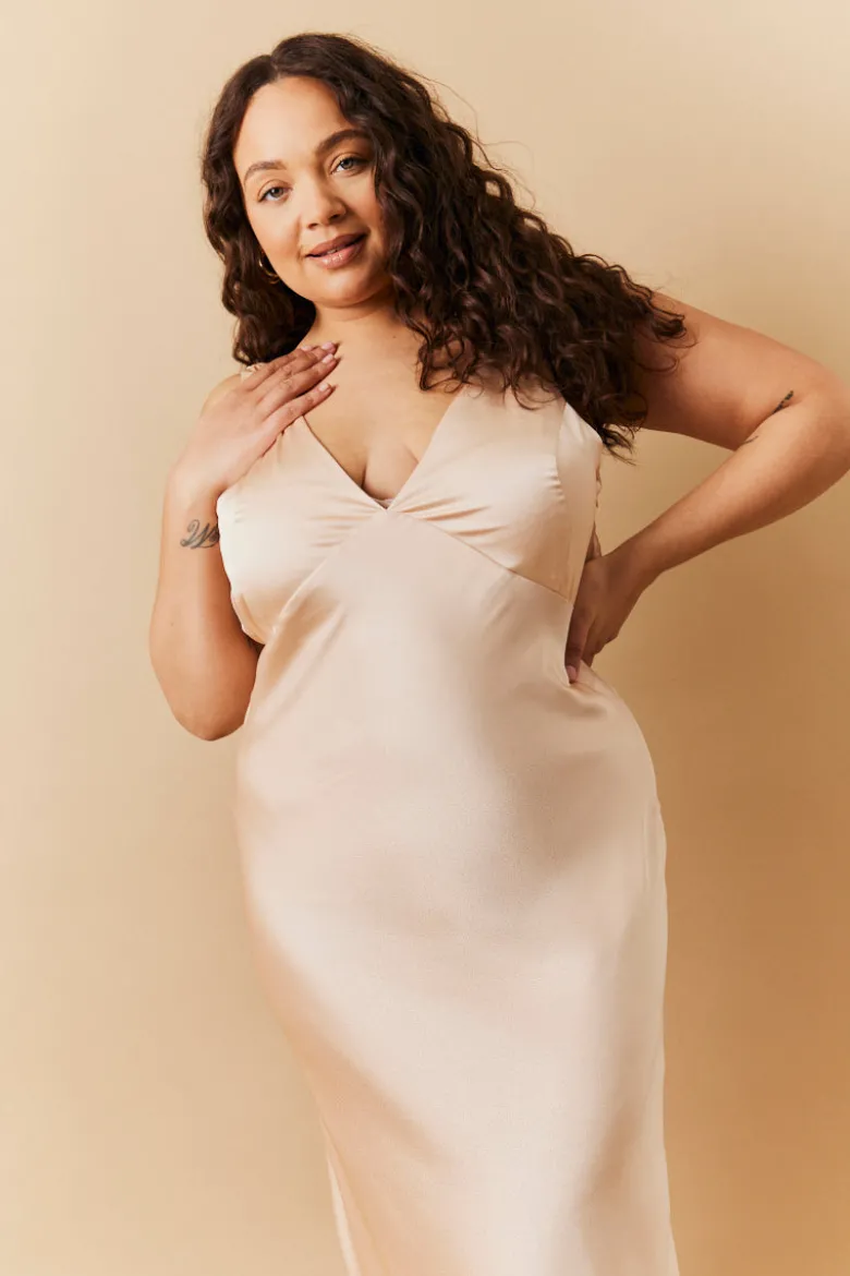 Light Gold Satin Twist Back Maxi Dress